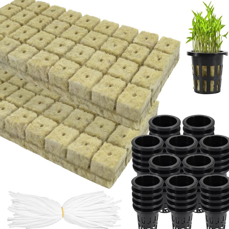 Indoor Herb Garden Kit - 72-Pack Hydroponic Rockwool Cubes with Net